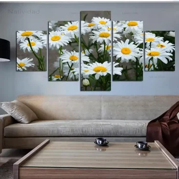 5 Kosov za Nordijsko White Daisy Cvetje Plakati Hd Tiskanje Modularni Platno Slikarstvo Doma Dekor Wall Art Slike za dnevno Sobo