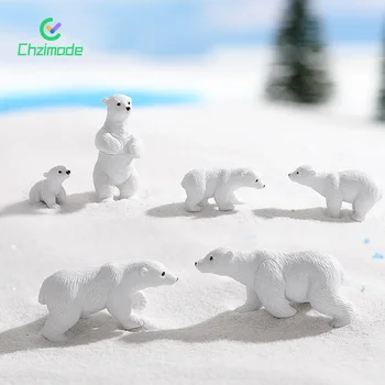 6PCS Polarni Medved, ki je Miniaturni Ornament Srčkan Beli Medved Obsegu Model DIY Smolo Simulacijskih Modelov Obrti Doma Namizno Dekoracijo