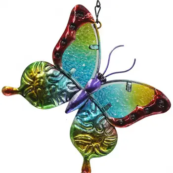 Železo Wind Chime Naslikal Diamant Steklo Slikana Metulj Dragonfly Kovinski Obesek