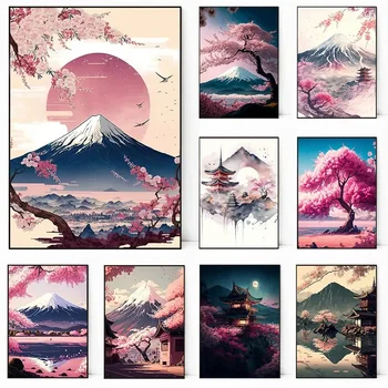 Japonski Češnjev Cvet Fuji Gorskih Zahod, Tokyo Pokrajino Plakat HD Natisnjeni Platno Stensko Slikarstvo Umetnost Slike Sobi Doma Dekor