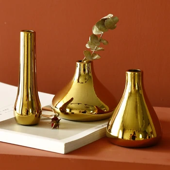 Nordijska Home Office Namizno Dekoracijo Luksuzni Vaze Prekrita Zlata Vaza Posušen Cvet Vazo Keramične Vaze Sodobno Mini Vaza