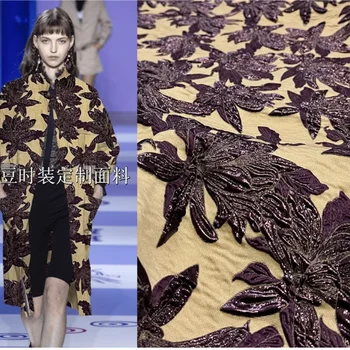 Zlati Svilena Preja-Žakarske tkanine Brocade Tkanine Elegantno Maple Leaf Olajšave Obleka Modna Jakna Material za Šivanje Na M