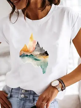 Moda Lady Graphic Tee Oblačila Kratek Rokav T Oblačila Mountain Akvarel Lep Trend Tiskanja Ženske Ženski Priložnostne majice