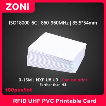UHF RFID tag 18000-6C 860-960MHz Tiskanje PVC kartico 100 kozarcev NXP U8 U9 čip Elektronski oznako H3 Tujec Dolgega dosega Visoke kakovosti