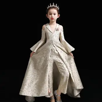 Luksuzni Dekleta Princesa Zaostajajo Obleke 2019 Nova Dekleta Pageant modni brvi Žogo Halje rojstne dneve stranka Obleko Modis Otroci Vestidos Y2141