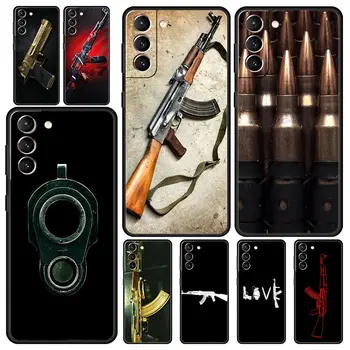 AK47 Pištolo Puško, Naboje Primeru Telefon Za Samsung Galaxy S23 Ultra S21 S22 S20 FE 5G S10 S10E S8 S9 Plus Opomba 20 Mehko Črni Pokrov
