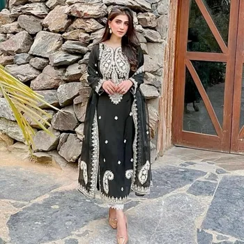 Pakistanski Salwar Kameez Black Kurti Palazzo Obleke za Ženske