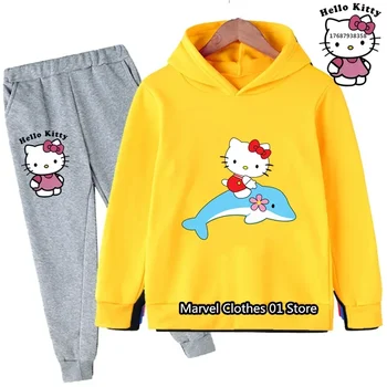 2024 Novo Hello Kitty Baby Priložnostne Trenirke Otrok Fantje Dekleta Kuromi Hoodies Dolge Hlače 2Pcs Določa Otroci Šport Obleko Oblačila