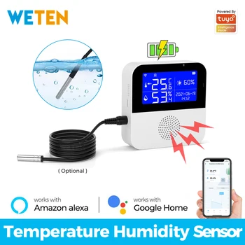 Tuya Smart Wifi Voda Temperatura Vlažnost Senzor Notranja Zunanja zamrzovalnik Termometer, Higrometer Zunanje Sonde LCD Zaslon, Alarm
